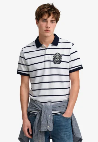 Superdry - Crest Stripe Poloshirt weiß/marineblau gestreift - Gr. - XL