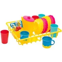 Idena Spielküche Geschirrkorb 25-teilig, Teller, Tassen, Gläser, Besteck, Kanne für Spielküche