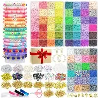 Refined Living Schmuckset Bastelperlen, 72 Farben 11520 Stück Perlen Set, Armband DIY Set (Perlen Set Zum Auffädeln, 6mm Perlen für Armbänder, Enthält 11520 Perlen, 358 Buchstaben, 125 Farbperlen, 50 Herzperlen und mehr. Armband Perlen Set, Perlenset