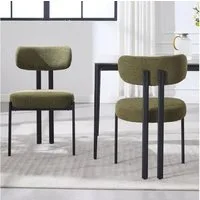 LuxusKollektion Esszimmerstuhl Esszimmerstühle Chenille 2er Set Armlose Metallbeine Grün