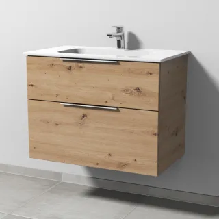 Sanipa 3way Keramik-Set Design Keramik-Waschtisch und Unterbau mit 2 Auszügen, Eiche Natural-Touch UM48085