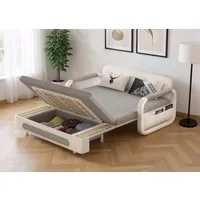 oleyluckidea Schlafsofa Ausziehbares,schlafcouch mit Stauraum und Latexmatratze,sofabett Weiß, Zum Bett umwandelbar