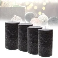 Candelo Stumpenkerze Kerzen Ambiente Rustic Stumpenkerzen - Schwarz - große Rustik Kerze (4er Set, 4-tlg., 12cm), lange Brenndauer ca. 54 Std Weihnachtskerzen Adventskranz