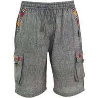 Guru-Shop Relaxhose Ethno Yogashorts im Goastyle - steingrau Hippie, Ethno Style, alternative Bekleidung
