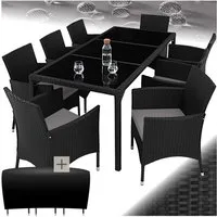 tectake Sitzgruppe gartenmöbel rattan garnitur modern design wetterfest, (outdoor rattan lounge Almansa, 9-tlg., in schwarz/grau), inklusive schutzhülle und rostfreie edelstahlschrauben