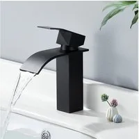 HOMELODY Waschtischarmatur Wasserfall Waschtischarmatur Badarmatur Mischbatterie Einhandmischer Waschbecken Armatur,Schwarz,Messing