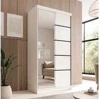 MOEBLO Schiebetürenschrank FIORA 100 (modern, platzsparend, mit Spiegel & viel Stauraum Schwebetürenschrank 2-türig Schrank Garderobe Schiebtüren Schlafzimmer Wohnzimmerschrank mit Spiegel) (BxHxT): 100x200x58cm