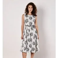 Apricot Midikleid Midikleid mit Rosendruck (abnehmbarer Gürte) mit abmehmbarem Gürtel