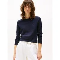 Tommy Hilfiger Strickpullover CO JERSEY STITCH V-NECK SWEATER mit Tommy Hilfiger Logo-Flag, U-Boot-Ausschnitt