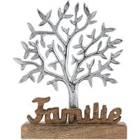 Amagohome Dekofigur Lebensbaum mit Schriftzug Familie Holzfigur 20x27cm Dekofigur Aluminiu