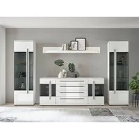 Home affaire Wohnwand Cantara, Anbauwand, Wohnzimmer-Set, in Eiche Evoke, Weiß oder Kaschmir, (Set), enthält zwei Vitrinen, ein Sideboard und ein Wandboard