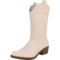 Ital-Design Damen Kniehohe Western-Stiefel mit Stickerei und Blockabsatz Westernstiefel (89938085) Blockabsatz Stiefel in Beige