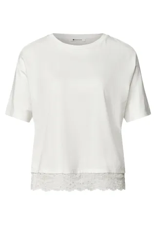 Street One - T-Shirt mit Rundhals und Spitze off white - Gr. - 36