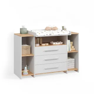 Livinity® Wickelkommode, Weiß, Honigeiche, Holzwerkstoff, 5 Fächer, 3 Schubladen, Rechteckig, 143.2x93x53.1 cm, Babymöbel, Wickelkommoden & Zubehör, Wickelkommoden