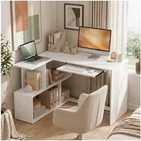 HOMCOM Eckschreibtisch Computertisch für das Home Office (Set, 1-St., 1 Tisch), L-Form, Tastaturauszug, 4 Ablagen