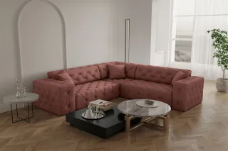 Ecksofa Designersofa CHANTAL in Stoff Opera Velvet Koralle Seite Universal