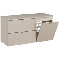 Lomadox Waschbeckenschrank DURANGO-56 80 cm breit in kaschmir, 2 Schubladen & 1 Klappe mit Wäschekorb
