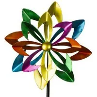 Geschenkestadl Deko-Windrad Windrad Metall bunt 180 cm XXL – blumenförmiges Windspiel Garten (Set, 1 St., teilmontiert keine weiteren Werkzeuge zur Montage notwendig), farbenfrohes Windrad