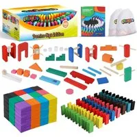 Calmado Spielesammlung Domino Steine Spiel aus Holz Dominosteine im Set + Tasche + Anleitung
