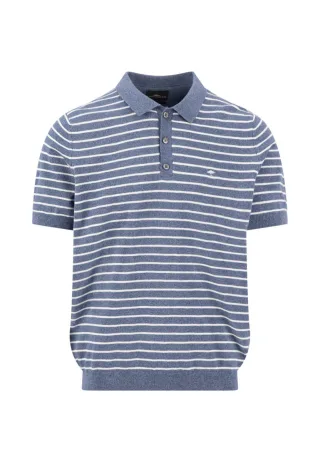 Fynch Hatton - Strickpoloshirt aus Baumwoll-Leinen-Mix blau - Gr. - XL