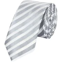 Fabio Farini Krawatte Herren Krawatten Grau - klassische Männer Schlipse in 6cm Breite (ohne Box, 1-St., Gestreift) Schmal (6cm), Silber Weiß - Grau/Weiß