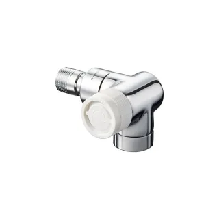 Oventrop Baureihe E Thermostatventil 1163483 Winkel-Eck, rechts, stufenlose Voreinstellung, DN 15, Messing, Edelstahl-Design