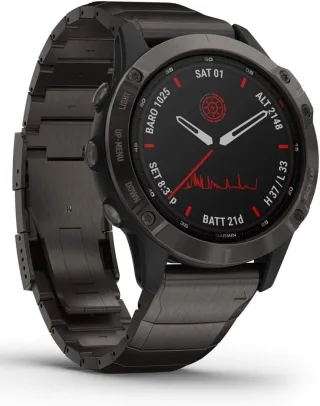 Garmin Fenix 6 Pro Solar [inkl. Titanarmband schwarz] 47mm Titangehäuse grau
