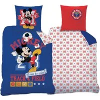 BERONAGE Kinderbettwäsche Mickey Mouse Fußball Bettwäsche Linon / Renforcé, 100% Baumwolle, 2 teilig, 135x200 cm + 80x80 cm mit Reißverschluss