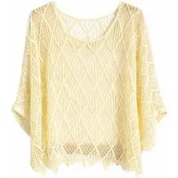 ITALY VIBES Blusenponcho - Poncho - Häkelshirt Damen - Häkelbluse - gratis Untershirt - Top ONE SIZE / passend für Größe XS - L - gratis Top