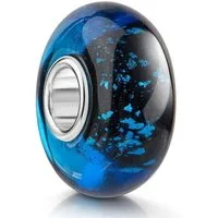 Materia Bead Glas Schwarz Blau Glitzerfolie 1041, Hülse aus 925 Silber