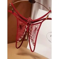 Elegant Love Tanga-Ouvert Tanga aus Netzstoff mit Spitze und Ouvert – Damen-Dessous Transparenter Blumen-String – Offen im Schritt