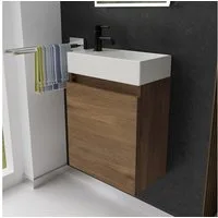 Alpenberger Badmöbel-Set Gäste WC Waschbecken mit Unterschrank - Badschrank Hängend, (2-tlg. Waschtisch Set Eiche, Waschbeckenunterschrank mit Softclose), Waschplätze für Kleine Bäder - Badschrank Hängend und Vormontiert