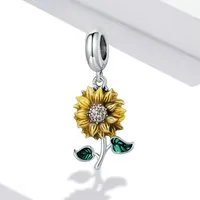 MOPUEA Bead 925 Sterling Silber Sonnenblume Charm Anhänger für Pandora, Biagi usw. (DIY Schmuck Geschenk für Damen Perlen für Gliederarmband und Halskette, 1-tlg., 5A Zirkonia Charm Anhänger Pendant für Europäische Armband Halskette), aus 925er Sterl