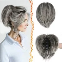LuxusKollektion Echthaar-Extension Pferdeschwanz Echthaar Krallenklemme Draht 20 cm Grau Mix