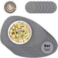 matches21 HOME & HOBBY Platzset Ovales Tischset mit Glasuntersetzer, 8er Set, in Grau meliert, (8-St), Hitzebeständige abwaschbare PVC Platzsets