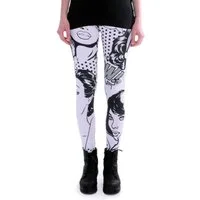cosey Leggings Bunte Leggings mit auffälligem Motivdruck, 2 Größen (XS–S & M–L) (38/M bis 40/L) Comic