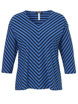 Frapp - T-Shirt V-Ausschnitt 3/4 Arm Ringel navy / azur - Gr. - 44
