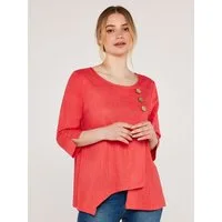 Apricot Klassische Bluse Asymmetrisches Oberteil mit drei Knöpfen