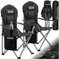 tectake Campingstuhl Gepolsterter Gartenstuhl, Belastbarkeit 120 kg, 88,5 x 55 x 103 cm (Outdoor Klapptstuhl MTX für Außen in Schwarz, 2 St), wasserabweisendes 600D Oxford-Gewebe, faltbar, inkl. Tragetasche