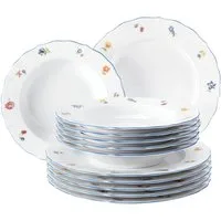 Seltmann Weiden Tafelservice Teller Set, Geschirr-Set Sonate Nostalgie (12-tlg), 6 Personen, Porzellan, Suppenteller, Made in Germany, 18 Teile, für 6 Personen