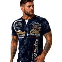 L.gonline Kurzarmshirt Herren T-Shirt, Sommershirt, Batik Optik, 2879 Navy M (Shirt Kurzarmshirt Tee, 1-tlg) Fitness Freizeit Casual