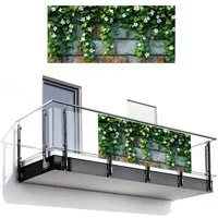 MuchoWow Balkonsichtschutz Efeu - grün - Steine - weiß - grau (1-St) Balkon Sichtschutz 90x200, Windschutz für Zaun PVC, 200x90 cm