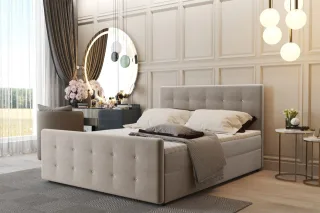 Boxspringbett Schlafzimmerbett CARLOS 140x220cm Stoff Soro Beige inkl.Bettkasten