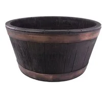 BigDean Pflanzschale Weinfass 61x34x25cm Eichenholz-Optik rund Blumenkasten Gartenteich