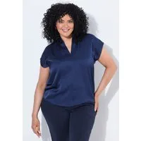 Ulla Popken Longbluse Satinbluse Ziernaht Wasserfallausschnitt Halbarm