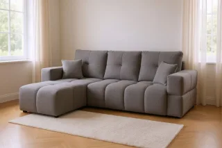 Ecksofa Schlafsofa Sofa DENISE in Stoff Centaur Dunkelgrau Ottomane Links
