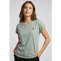Eight2Nine T-Shirt Damen T-Shirt mit maritimer Stickerei Ärmel mit Aufschlag, Stickmotive: Muschel, Schiff, Hummer, Anker