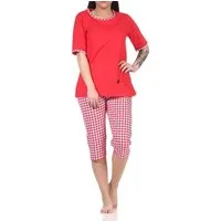RELAX by Normann Pyjama Damen kurzarm Capri Schlafanzug mit süßen Katzen Motiv