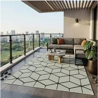 Vimoda Outdoorteppich In- & Outdoor Teppich Bienenstock Optik Raute Muster, für Balkon Küche, Rechteckig, Höhe: 5 mm, Robuster Flachgewebe Läufer Outdoor in Creme & Schwarz