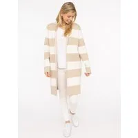 Zwillingsherz Strickjacke Schalkragen, Langarm, Taschen, knielang, Bockstreifen